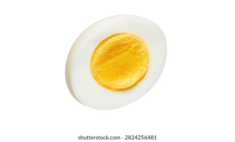 Hard boiled egg slice with bright yellow yolk and smooth white albumen