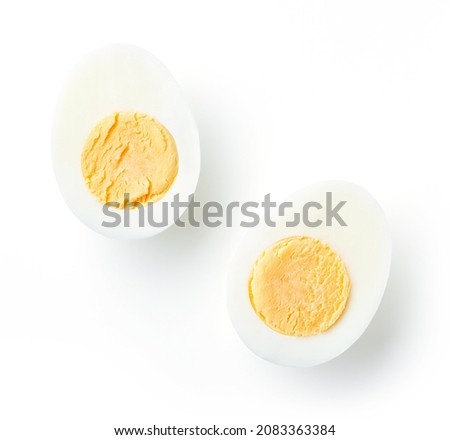 Hard boiled eggs isolated on white background, top view