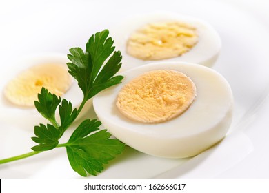 Hard Boiled Eggs On White Background