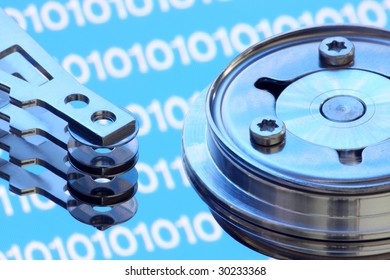 hard disk with blue binary information