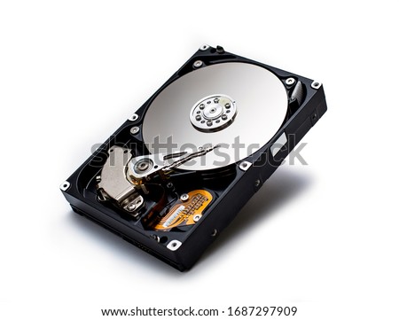 Hard disk isolated on a white background. Computer HDD Hard Disk Drive. Computer Storage Memory