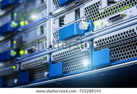 The hard drive in computer server is close-up. Data storage is performed on media. Selective focus