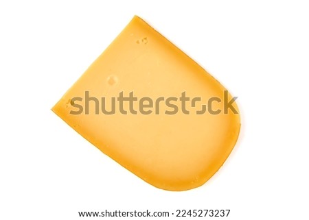 Hard Dutch gouda cheese, close-up, isolated on white background