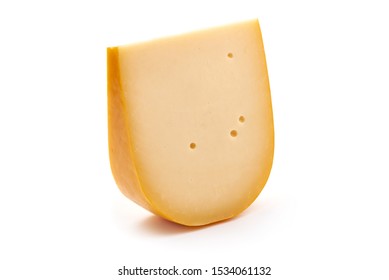 Hard Dutch Gouda Cheese, Isolated On White Background.