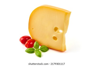 Hard Dutch Gouda Cheese, Isolated On White Background