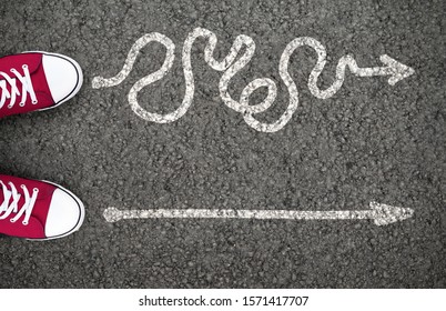 Hard Or Easy Way With Directional Arrows Pointing Two Directions Meaning Difficult And Simple Strategy - Shutterstock ID 1571417707