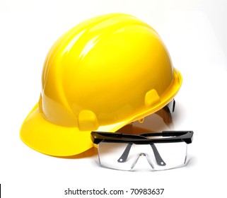Hard Hat With A Pair Of Safety Glasses