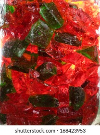 Hard Rock Candy In Glass Jar With Light Shining Through