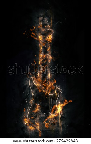 Hard rock heavy metal Electric Guitar on fire 