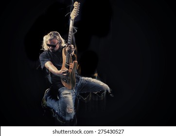 Hard Rock Heavy Metal Guitarist Playing His Instrument