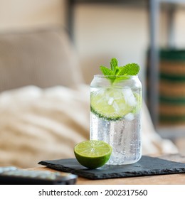 Hard Seltzer Cocktail With Lime For Relaxing Afternoon At Home