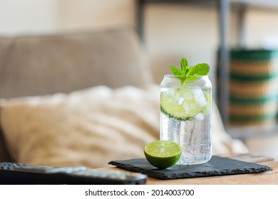 Hard Seltzer Cocktail With Lime For Relaxing Afternoon At Home