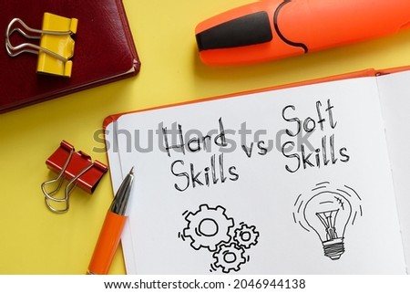 Hard Skills vs Soft Skills are shown on a business photo using the text