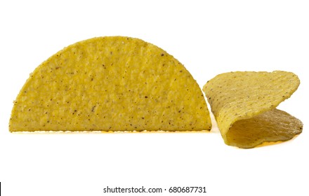Hard taco shells empty; isolated on white background
