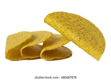 Hard taco shells empty; isolated on white background