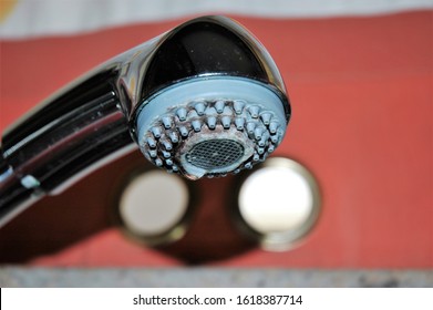 Hard Water Stains And Minerals On A Kitchen Faucet