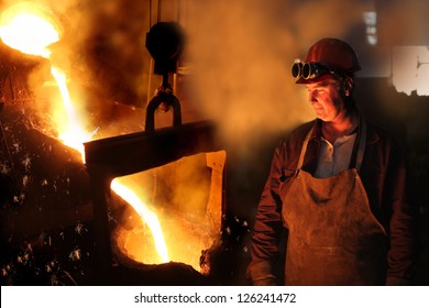 Hard Work In A Foundry, Melting Iron