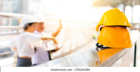 Hardhat Safety Helmet And Safety First Workplace Concept