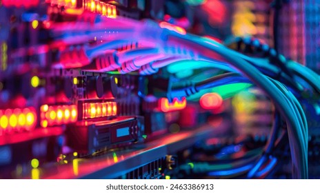 hardware cables connected to a internet network device technology closeup - Powered by Shutterstock