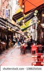 Hardware Lane in Melbourne, Australia is a popular tourist area filled with cafes and restaurants featuring al fresco dining.