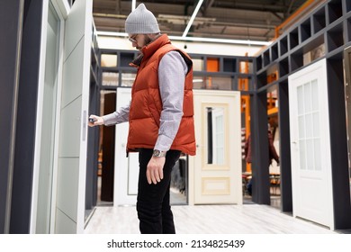 Hardware Store Customer Chooses Interior Doors