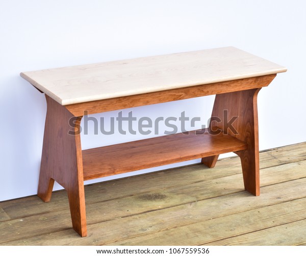 Hardwood Sitting Bench On Weathered Wooden Stock Photo Edit Now