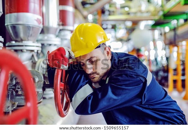 Hardworking Caucasian Worker Working Clothes Leaning Stock Photo (Edit ...