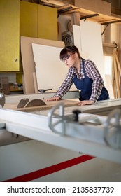 Hardworking Woman Craftswoman In Her Carpentry Workshop