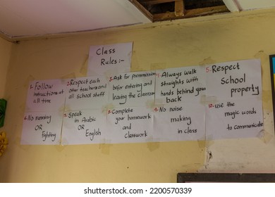 HARGEISA, SOMALILAND - APRIL 15, 2019: Class Rules Of An Elementary School In Hargeisa, Capital Of Somaliland