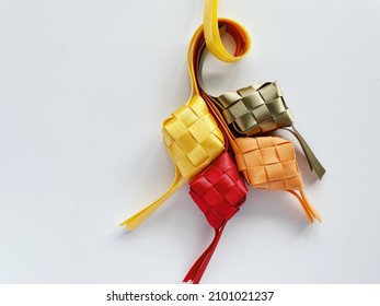 Hari Raya Decoration, Ribbon Ketupat On White Background. Hari Raya Concept