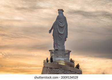 Harissa, Lebanon - March 5, 2020: Large statue in Shrine of Our Lady of Lebanon located in Harissa town