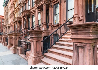 Harlem, Manhattan, New York City, New York, USA. Steps On Brownstone Houses In Harlem.