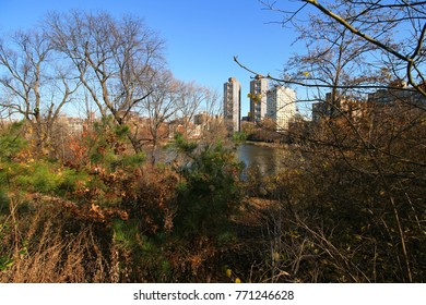 Harlem Meer Lake In Autumn.