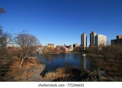 Harlem Meer Lake In Autumn.