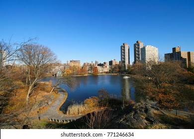 Harlem Meer Lake In Autumn.