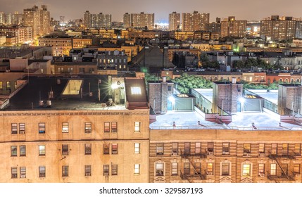 Harlem Neighborhood At Night, New York City, USA.