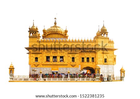 The Harmandir Sahib isolated on white background. It is also know as Darbar Sahib or Golden Temple, and it is located Amritsar, Punjab, India