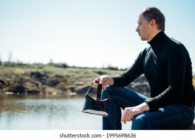 Harmful Effects Of Virtual Reality. Hidden Risk, Danger Of Virtual Reality. VR Headsets Bad For Health. Man Taking Off His VR Glasses And Enjoying Nature