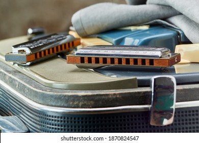 Harmonica Blues Harp - Blues Diatonic Harp For Playing Country And Western.On Light Background.