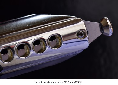 harmonica close up with dark back ground