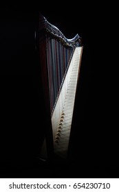 Harp Instrument. Irish Harp Music Isolated On Black