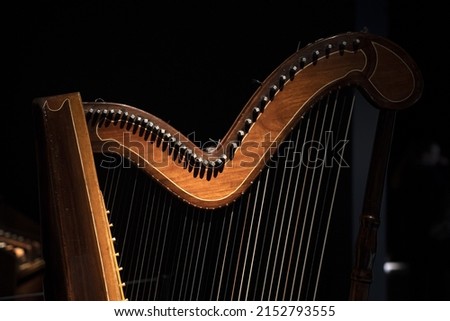 harp strings detail close up isolated on black background