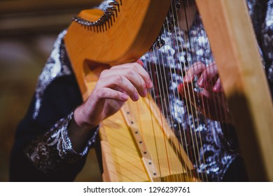 Harpist Hands And Harp Close-up