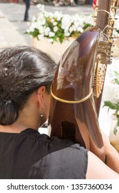 Harpist And Wedding Decoration Bari Cathedral Exterior On July 14, 2018 Puglia Italy