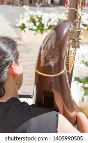 Harpist And Wedding Decoration Bari Cathedral Exterior On July 14, 2018 Puglia Italy