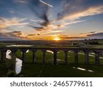 Harringworth viaduct with the sunset over the valley