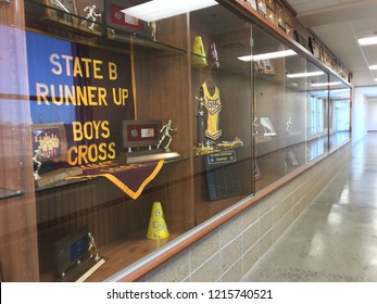 Harrisburg High School, South Dakota, USA - 10/2018:  Trophy Case