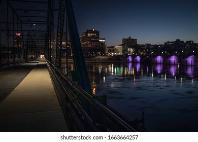 Harrisburg at night from the walking bridge to City Island