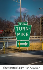 Harrisburg, PA - January 1, 2017: A Large Keystone Sign At The Pennsylvania Turnpike Entrance.