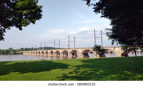 Harrisburg, PA, USA - June 2, 2019: Reading - Susquehanna River Bridge, built in 1924, carries Norfolk Southern rail lines